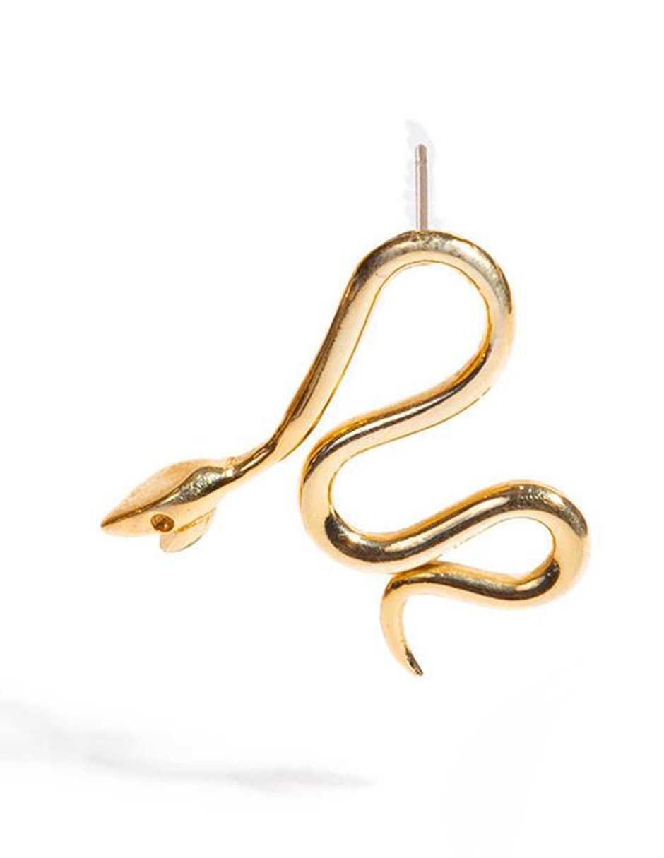 Aretes de serpiente de oro amarillo con acabado baño de oro Aretes de serpiente de oro amarillo con acabado baño de oro