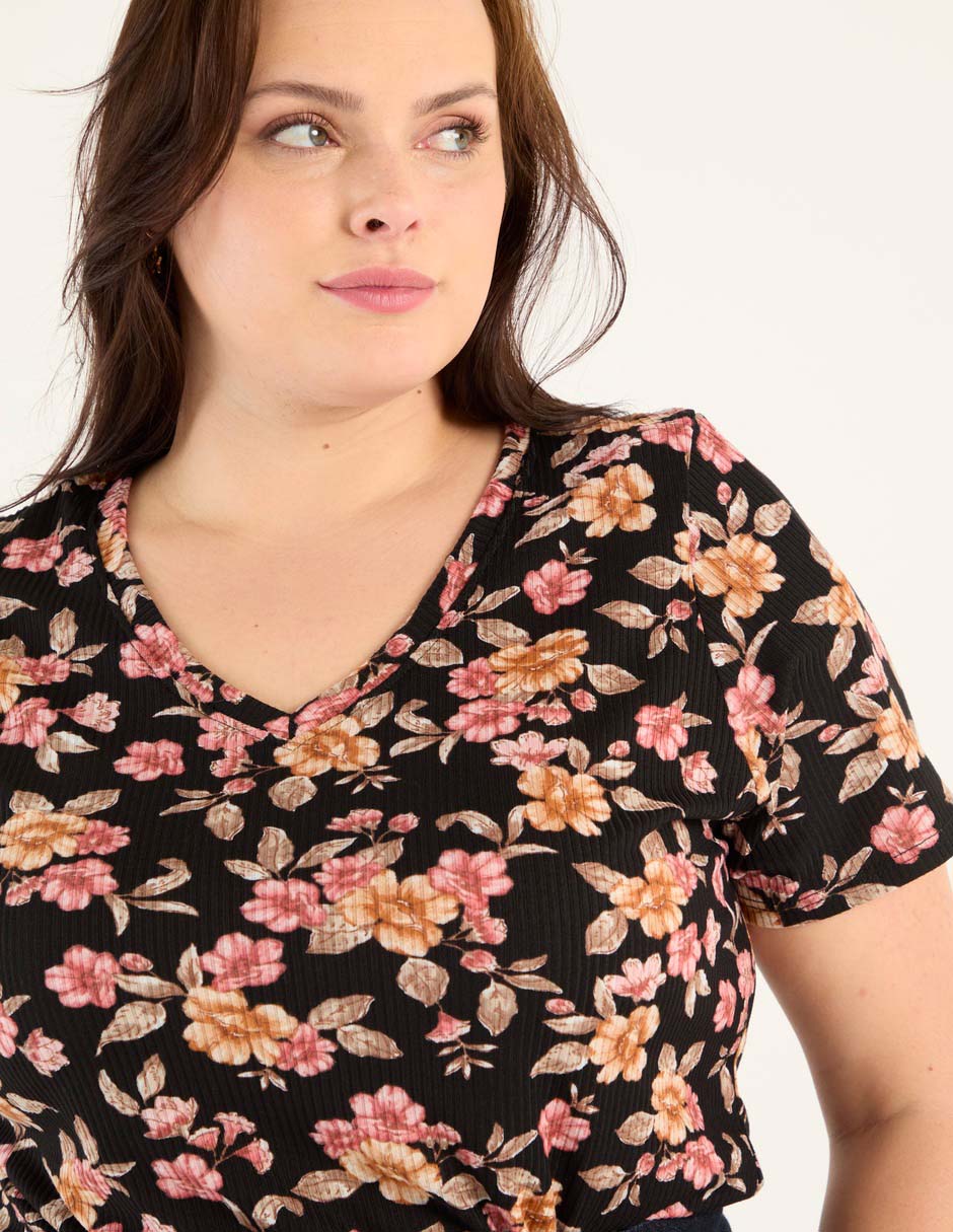 Playera manga corta Lieb Plus cuello v para mujer