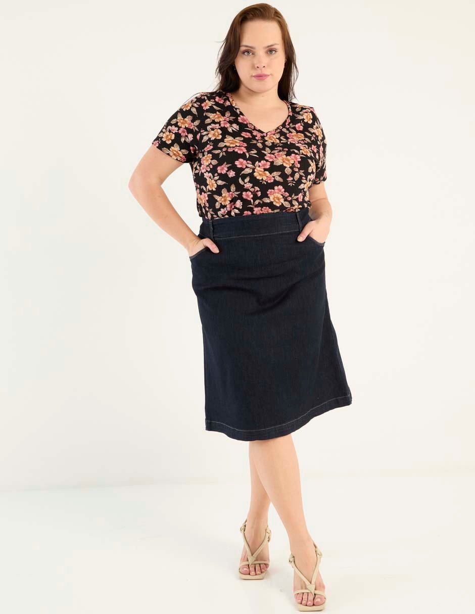 Falda midi Lieb Plus de mezclilla a la cintura