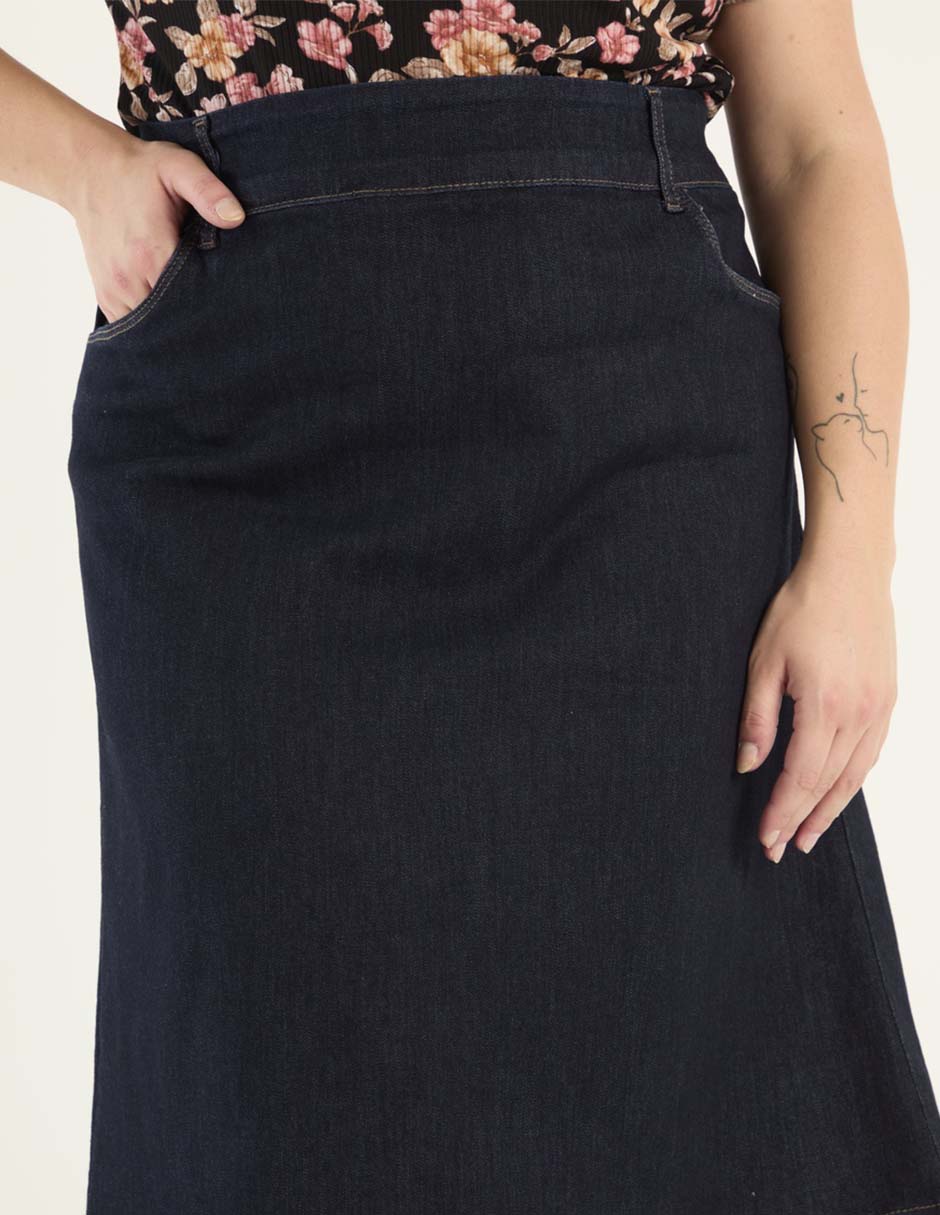 Falda midi Lieb Plus de mezclilla a la cintura