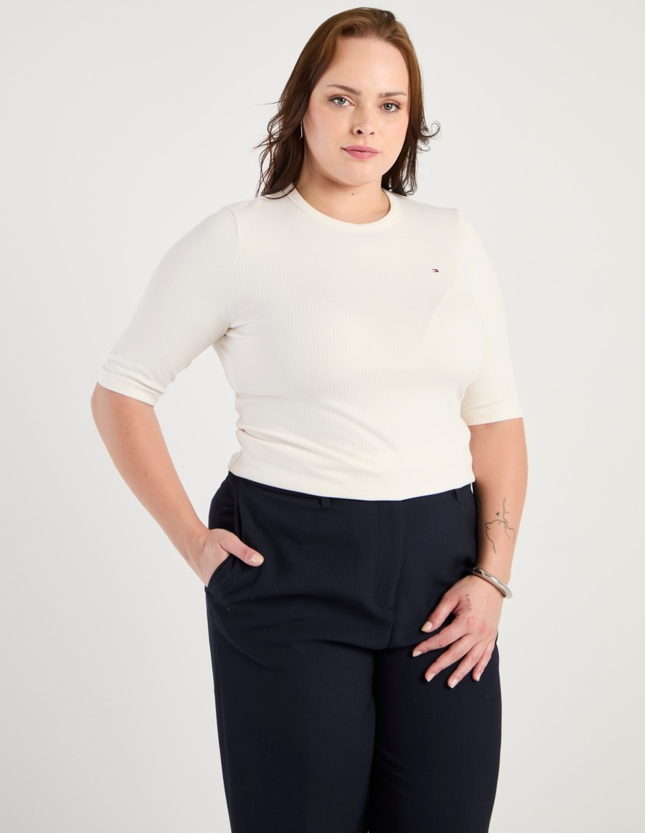Playera manga al codo cuello redondo para mujer 1