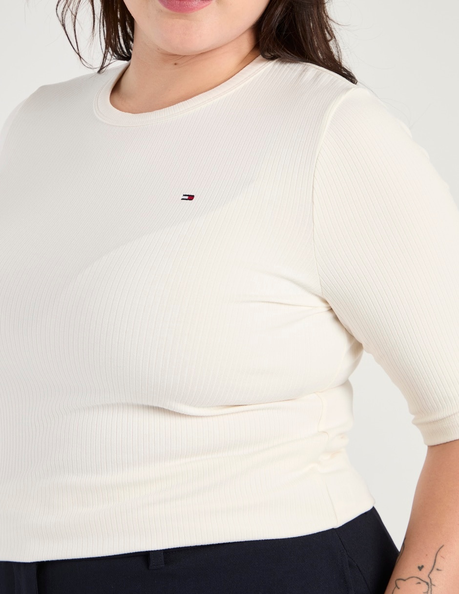 Playera manga al codo cuello redondo para mujer 8