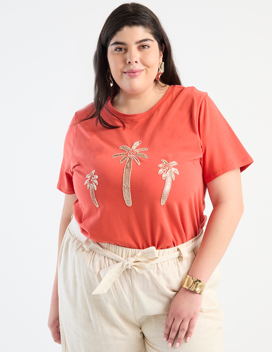 Playera manga corta cuello redondo para mujer Playera manga corta cuello redondo para mujer