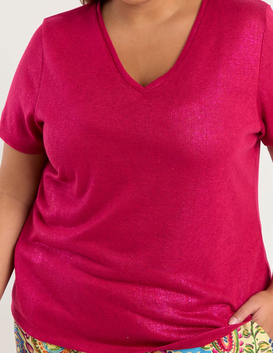 Playera manga corta Lieb Plus cuello v para mujer
