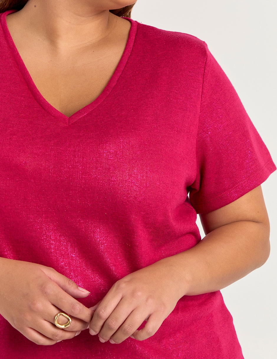 Playera manga corta Lieb Plus cuello v para mujer