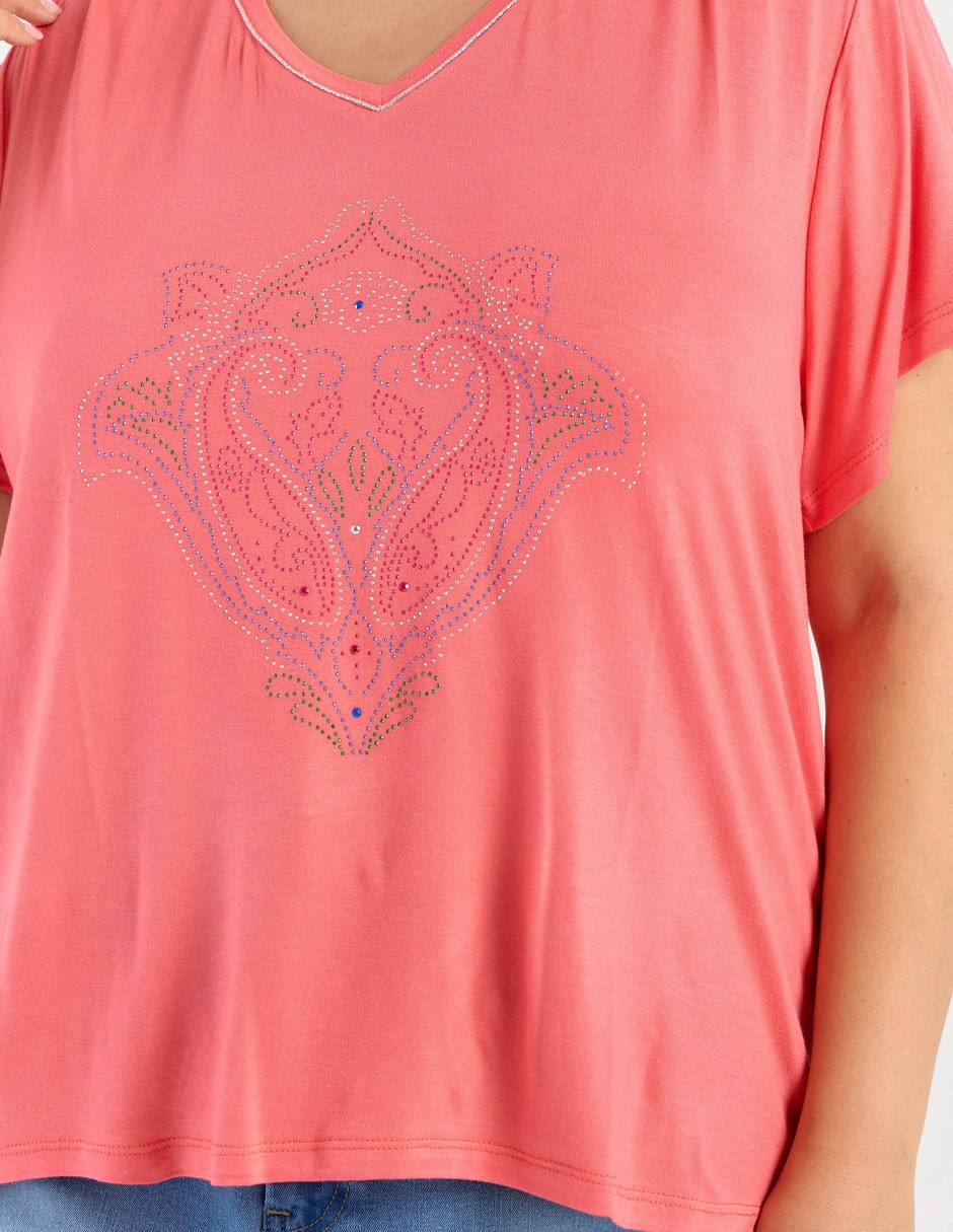 Playera manga corta cuello v para mujer 2