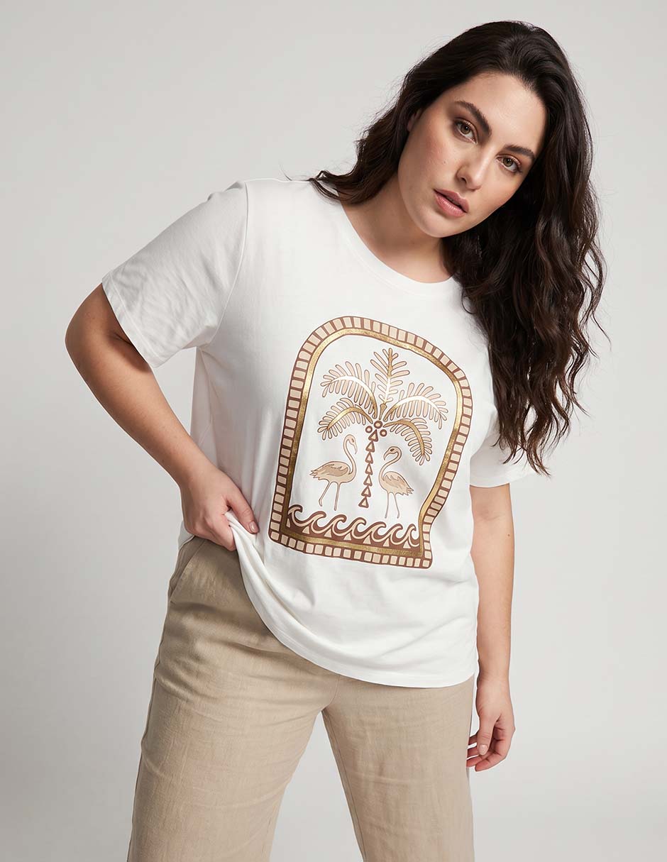 Playera manga corta cuello redondo para mujer