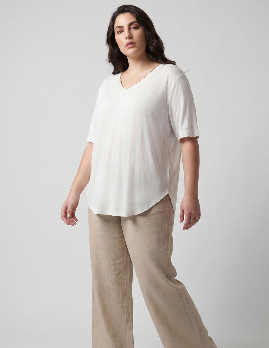 Playera manga corta cuello V para mujer