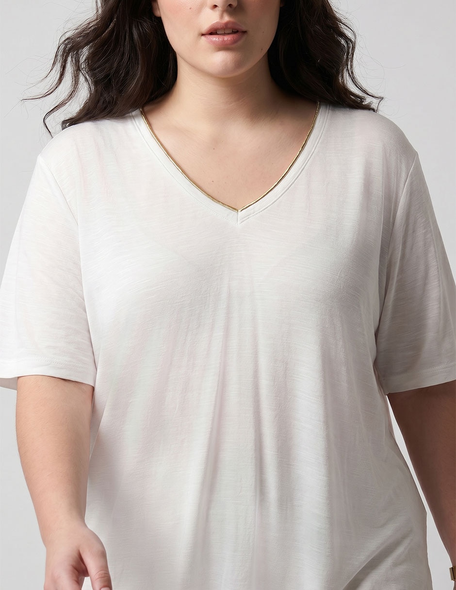 Playera manga corta cuello V para mujer 3