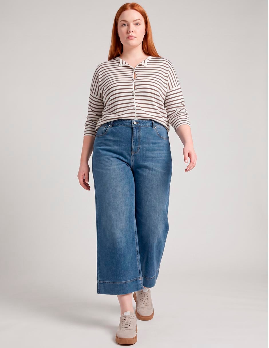 Jeans coulotte wide leg para mujer 2