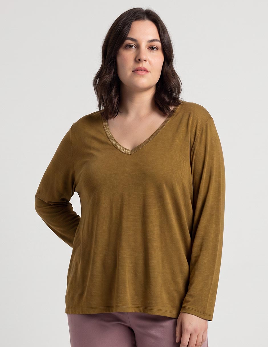 Playera manga larga cuello v mujer Playera manga larga cuello v mujer