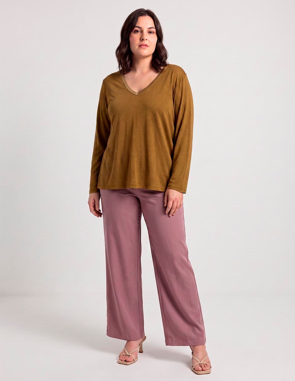 Playera manga larga cuello v mujer 2