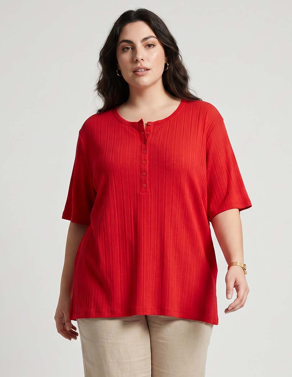 Playera manga al codo Liz Claiborne cuello redondo para mujer