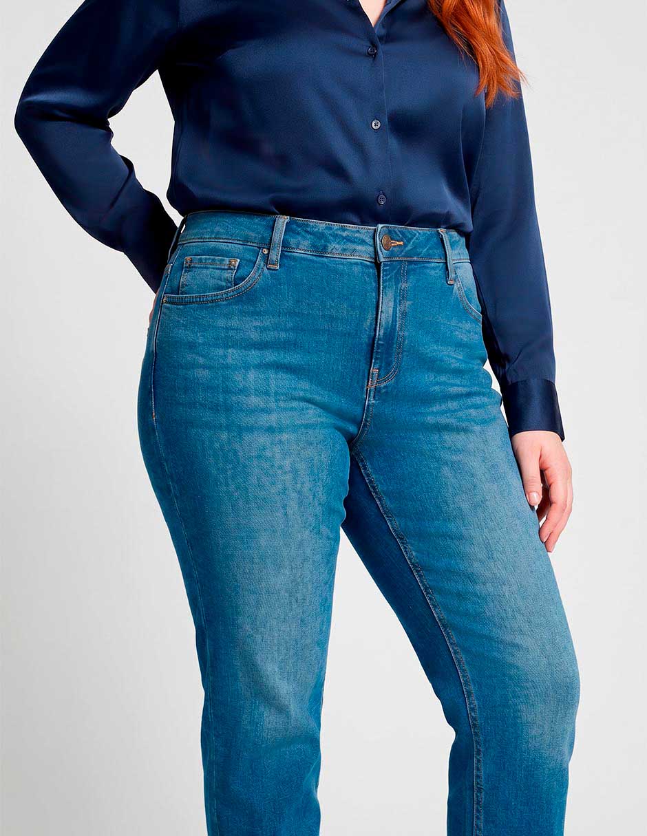 Jeans slim corte a la cintura para mujer 3