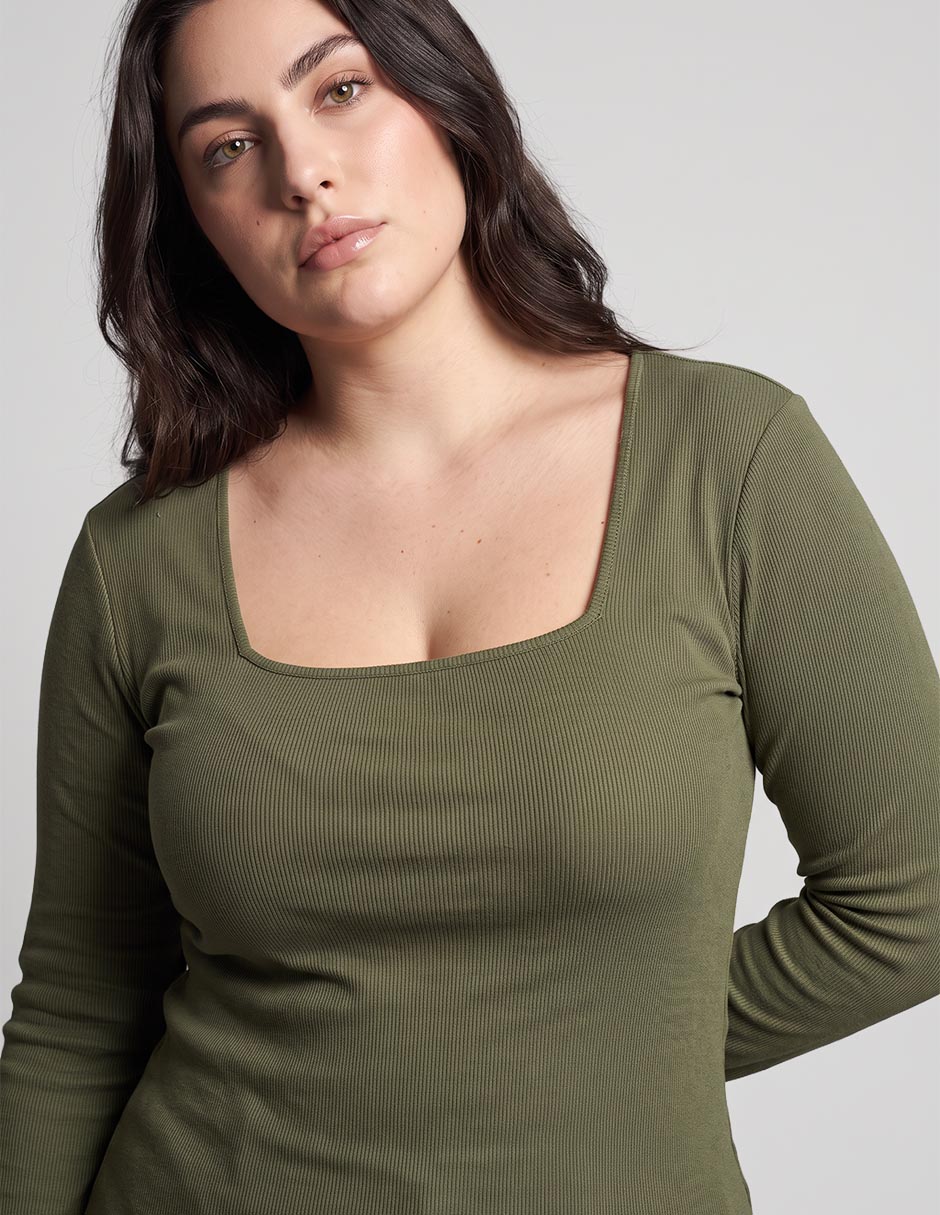 Playera manga larga cuello cuadrado mujer 3