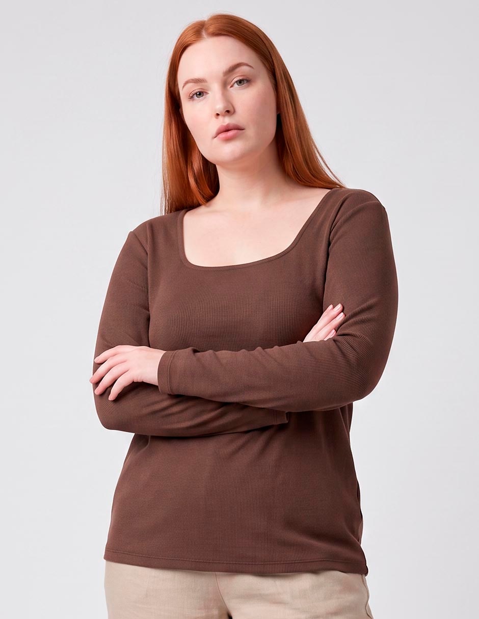 Playera manga larga cuello cuadrado mujer Playera manga larga cuello cuadrado mujer