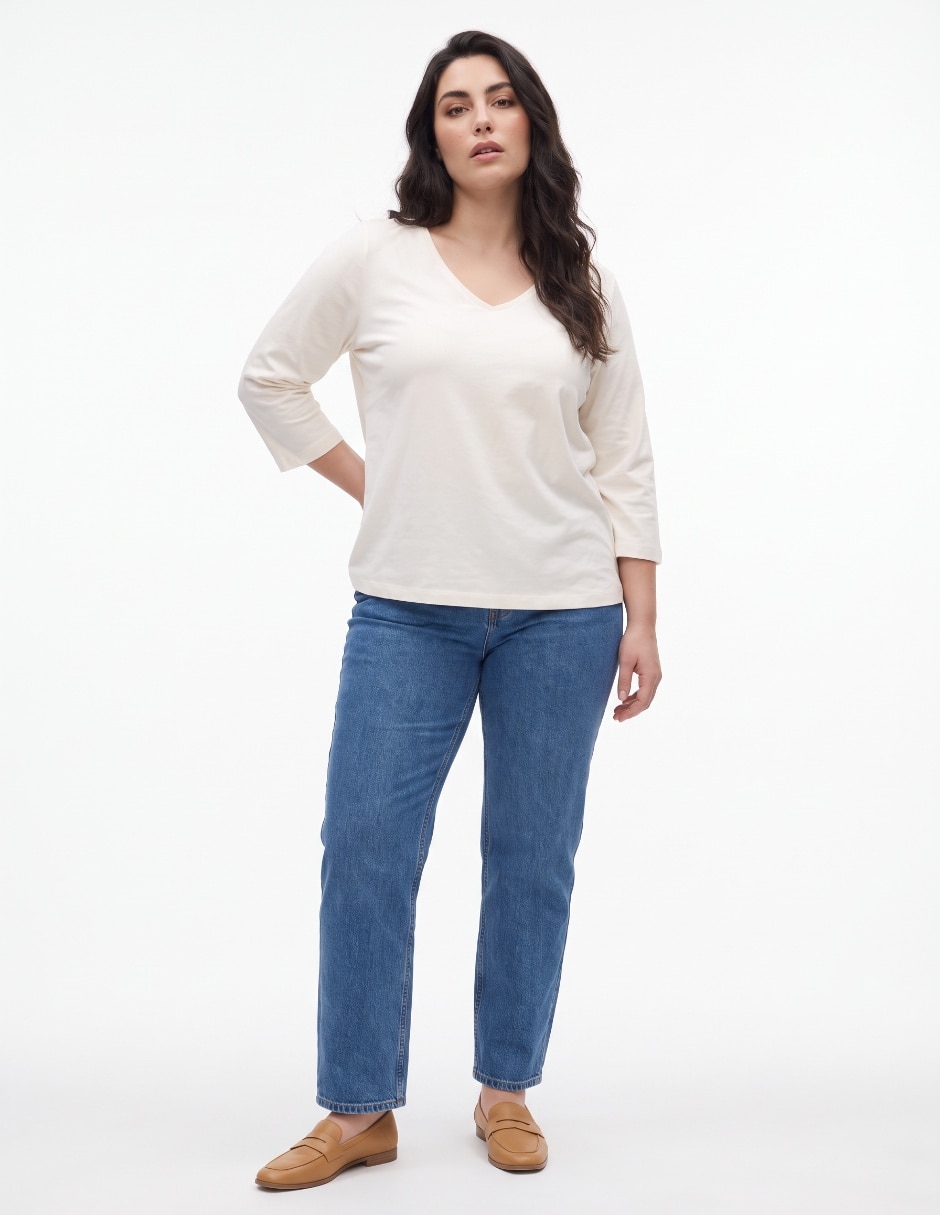 Playera manga 3/4 cuello v mujer 3
