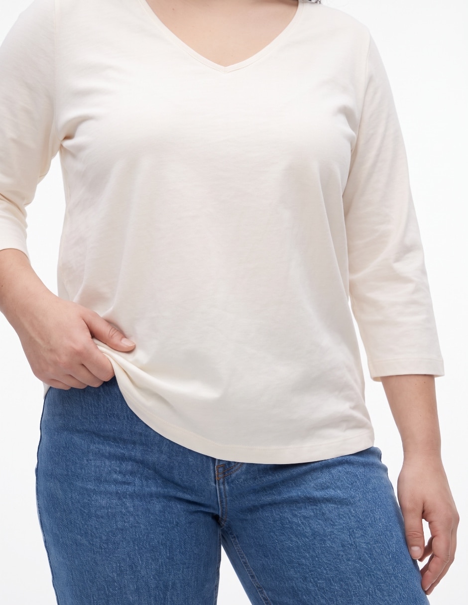 Playera manga 3/4 cuello v mujer 4