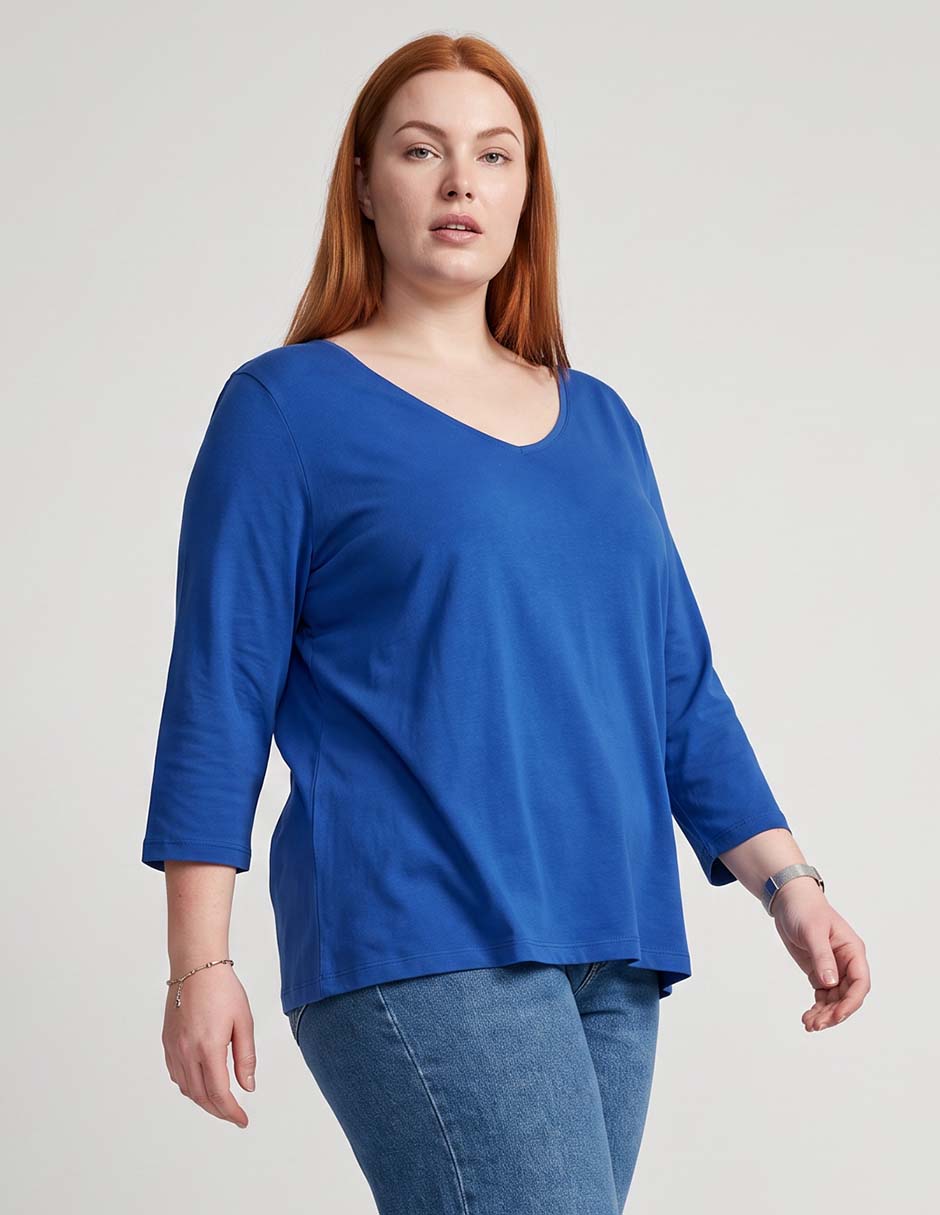 Playera manga 3/4 cuello V para mujer Playera manga 3/4 cuello V para mujer