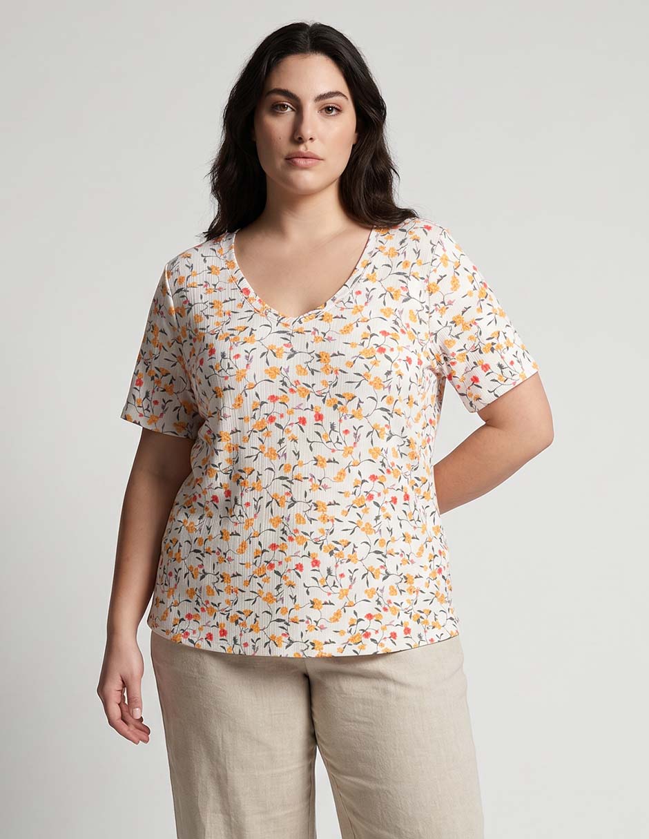 Playera manga corta cuello V para mujer
