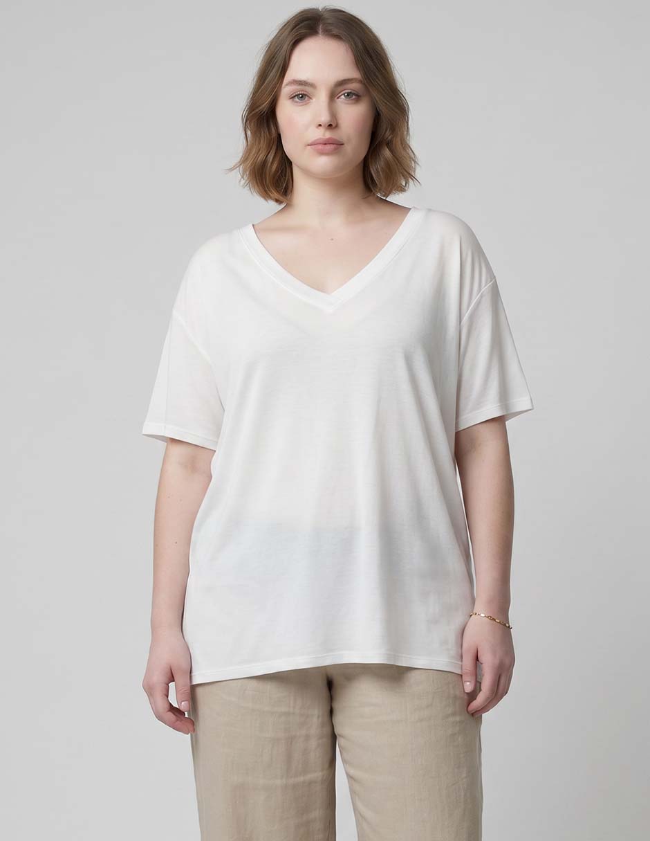 Playera manga corta Lieb Plus cuello V para mujer