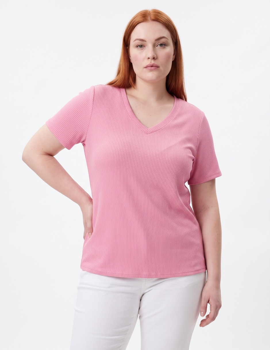 Playera manga corta cuello V para mujer Playera manga corta cuello V para mujer