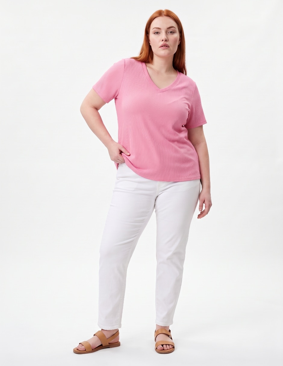 Playera manga corta cuello V para mujer 3