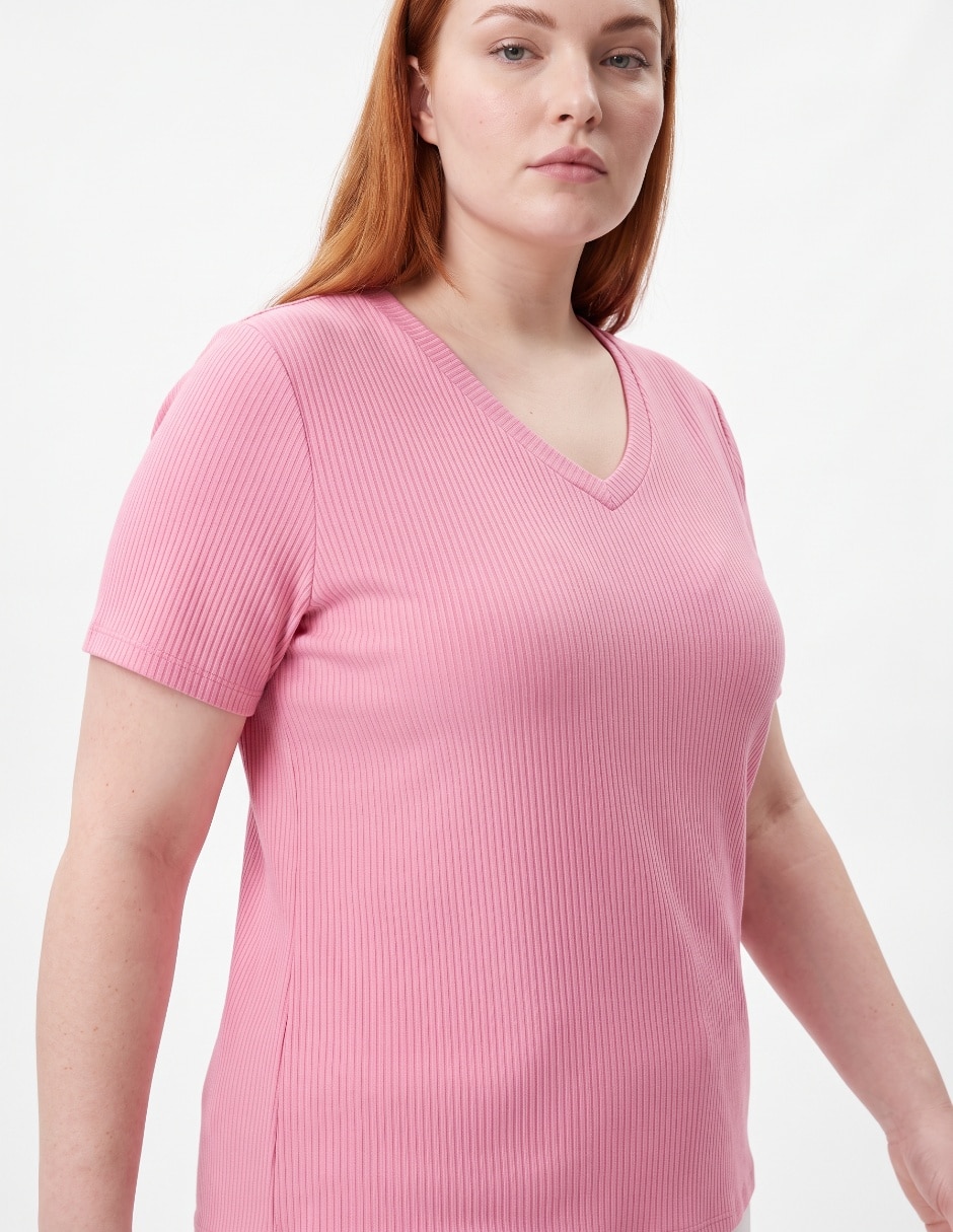 Playera manga corta cuello V para mujer 4