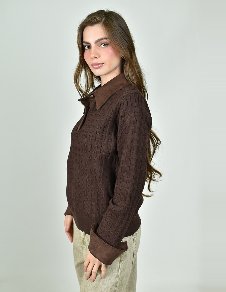 Suéter cuello camisero para mujer 5
