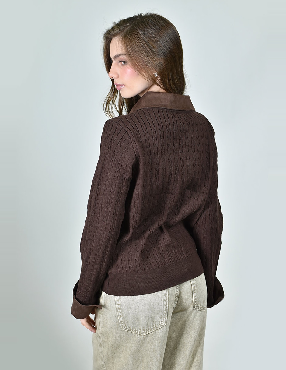 Suéter cuello camisero para mujer