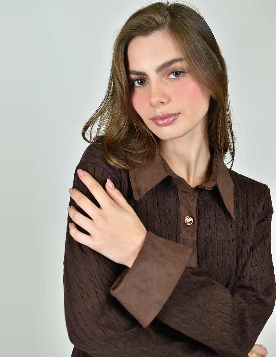 Suéter cuello camisero para mujer