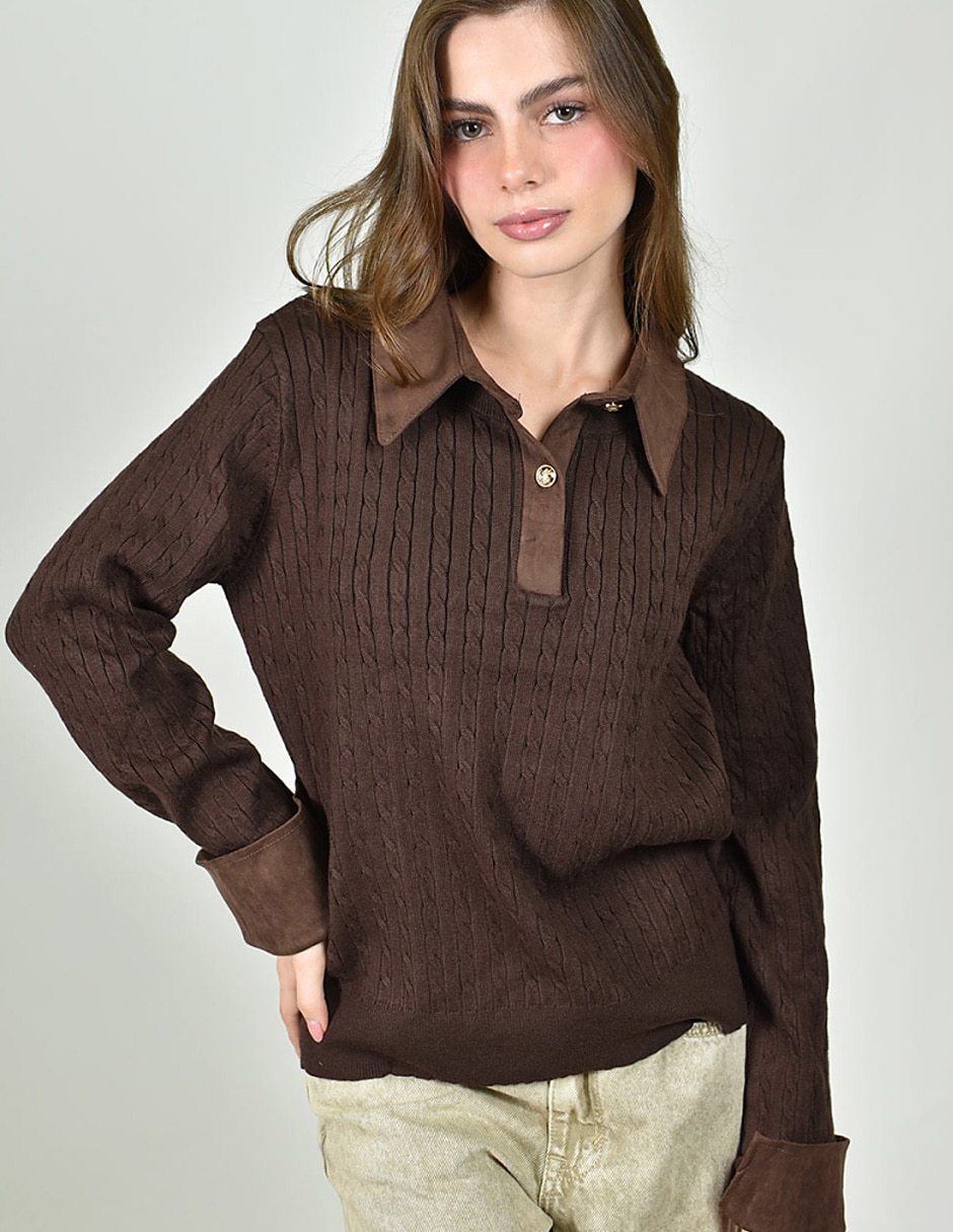 Suéter cuello camisero para mujer