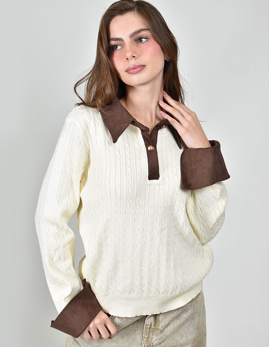 Suéter cuello camisero para mujer