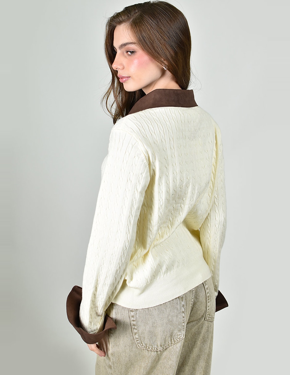 Suéter cuello camisero para mujer