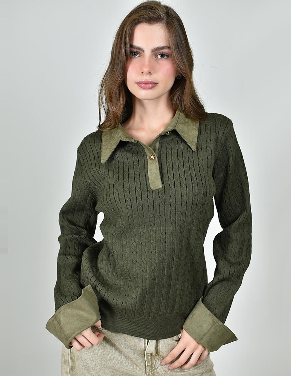 Suéter cuello camisero para mujer