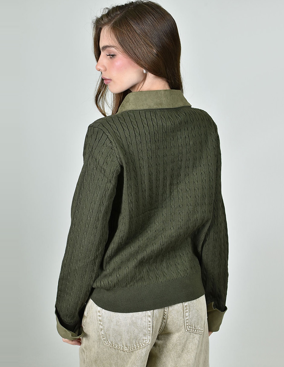 Suéter cuello camisero para mujer