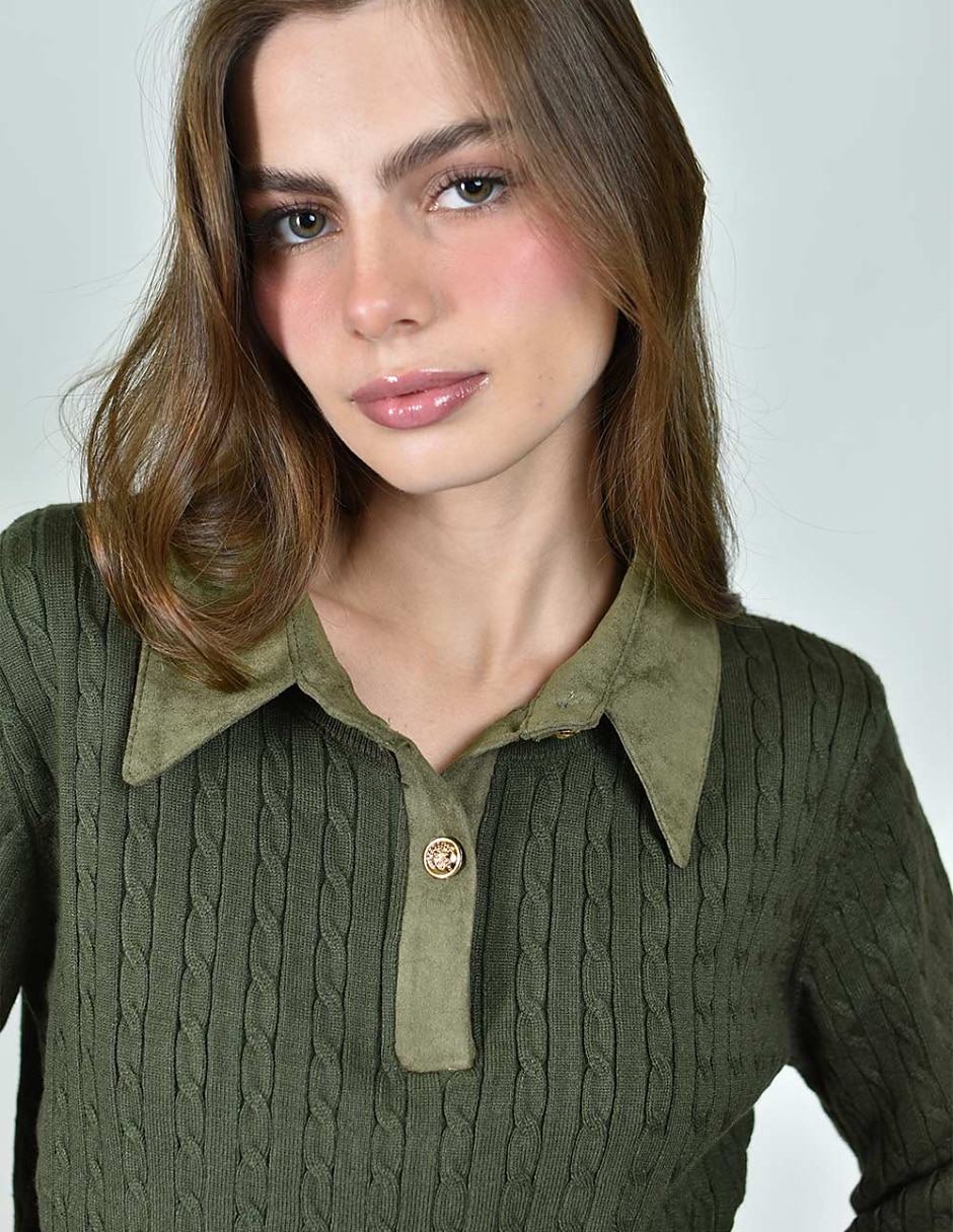 Suéter cuello camisero para mujer