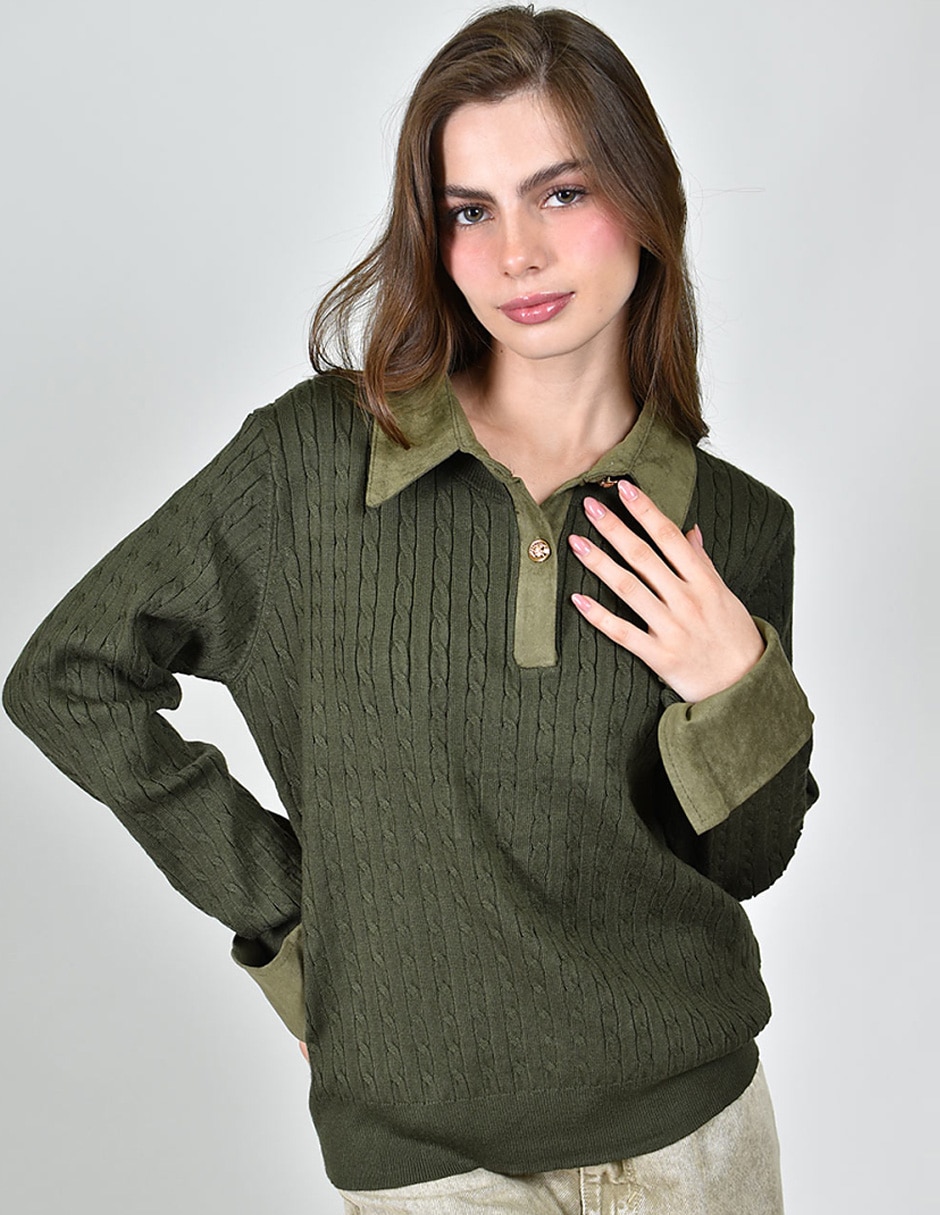 Suéter cuello camisero para mujer