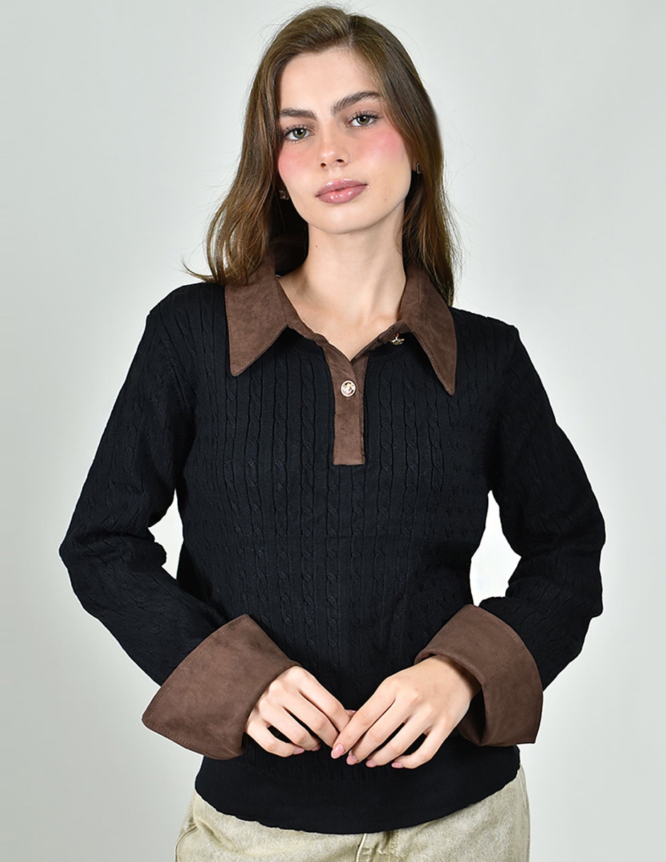 Suéter cuello camisero para mujer