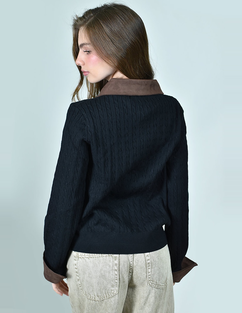 Suéter cuello camisero para mujer