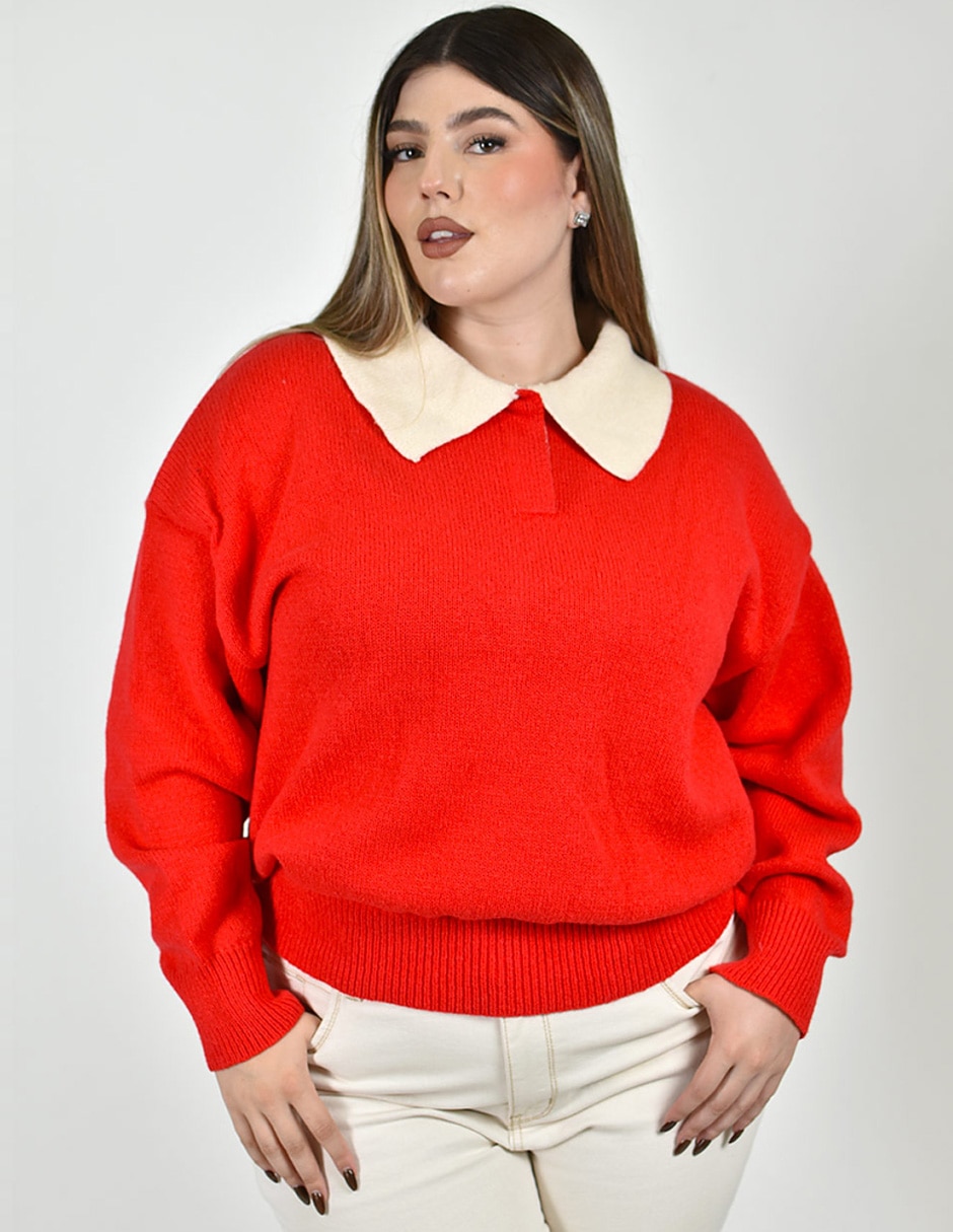 Suéter cuello camisero para mujer