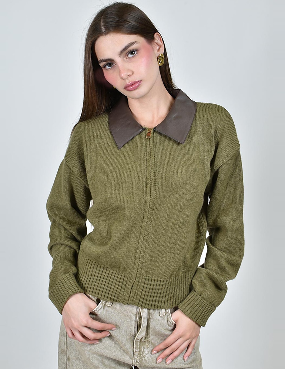 Suéter cuello camisero para mujer